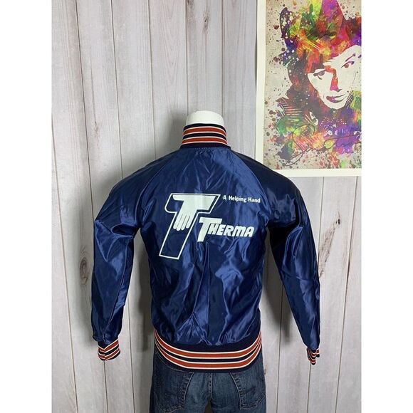 Vintage Butwin Satin Blue Jacket Mens XS Bomber Coat Snap 80s USA - Picture 7 of 16